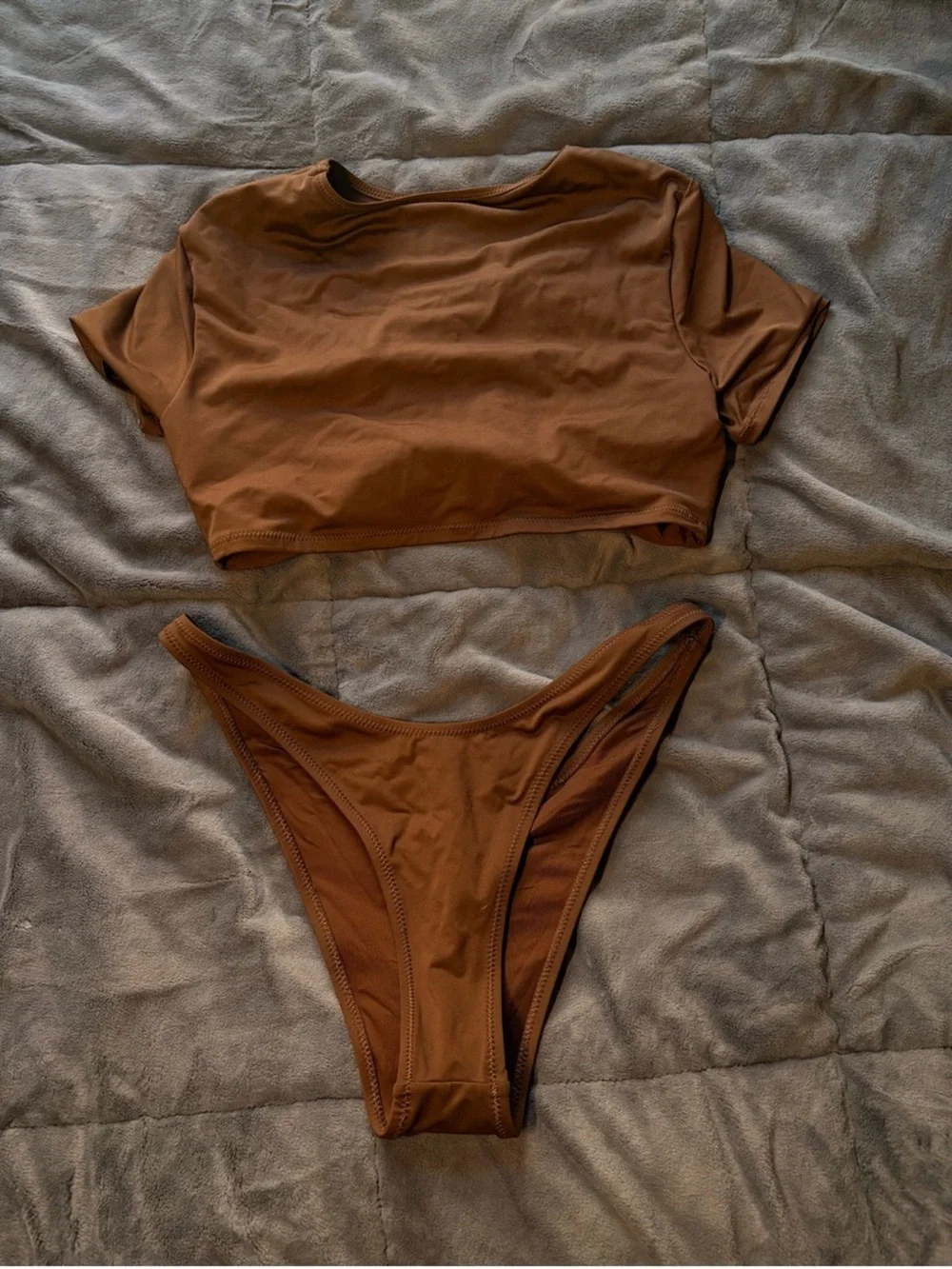 SKIMS Brown Three-Piece Bikini Set